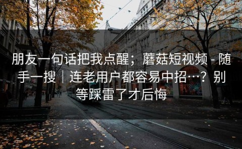 朋友一句话把我点醒；蘑菇短视频 - 随手一搜｜连老用户都容易中招…？别等踩雷了才后悔