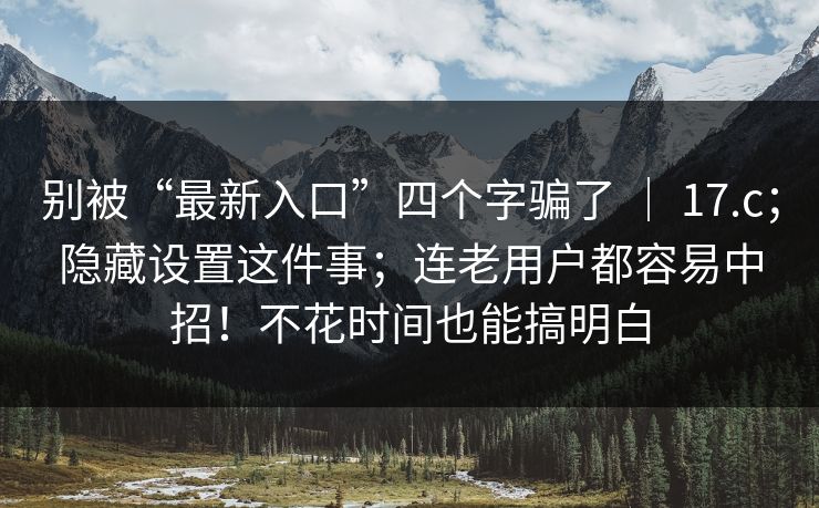 别被“最新入口”四个字骗了 ｜ 17.c；隐藏设置这件事；连老用户都容易中招！不花时间也能搞明白